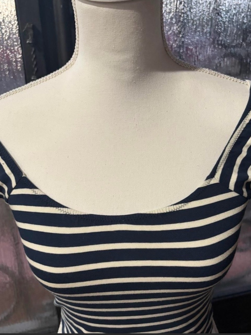 Brandy Melville Navy and White Striped Square Neck Tank